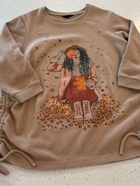 1X Fall Pumpkin Sweatshirt Fleece Love & Lace Brown Long Sleeve Pumpkins Plus